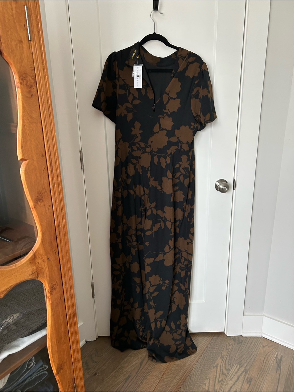 Sugarlips Black Maxi Dress with Brown Floral Print